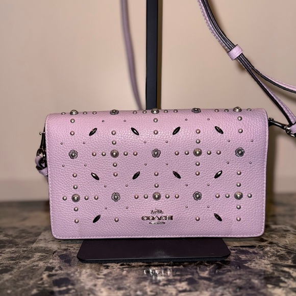 Coach Callie Foldover Crossbody Clutch with Tea Rose Rivets & Pearls - Picture 3 of 16